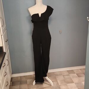 Teezeme ruffled off the shoulder open back jumpsuit romper bodycon wide leg